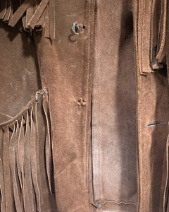 Vintage Chocolate Brown Western Suede Jacket with Fringe- As Found