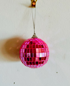 Christmas Tree Pink Disco Glass Ornament