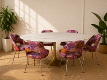 Load image into Gallery viewer, Daisy Modern Oval Marble Dining Table with Brass Tulip Pedestal Base
