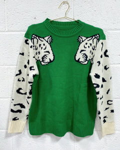 Green Leopard Pullover Sweater