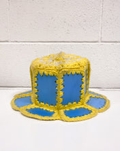 Load image into Gallery viewer, Vintage Yellow Crochet and Blue Plastic Hat
