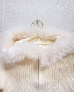 Cream Zip Up Sweater with Furry Hood (L)