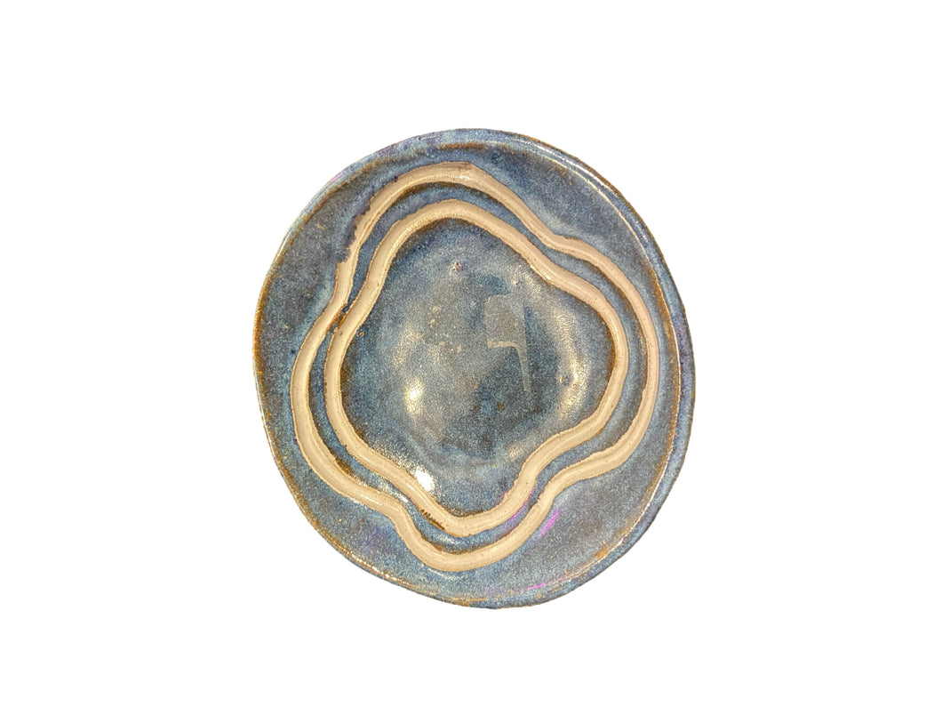 Two Tone Glazed Blue and White Swirl Trinket Dish
