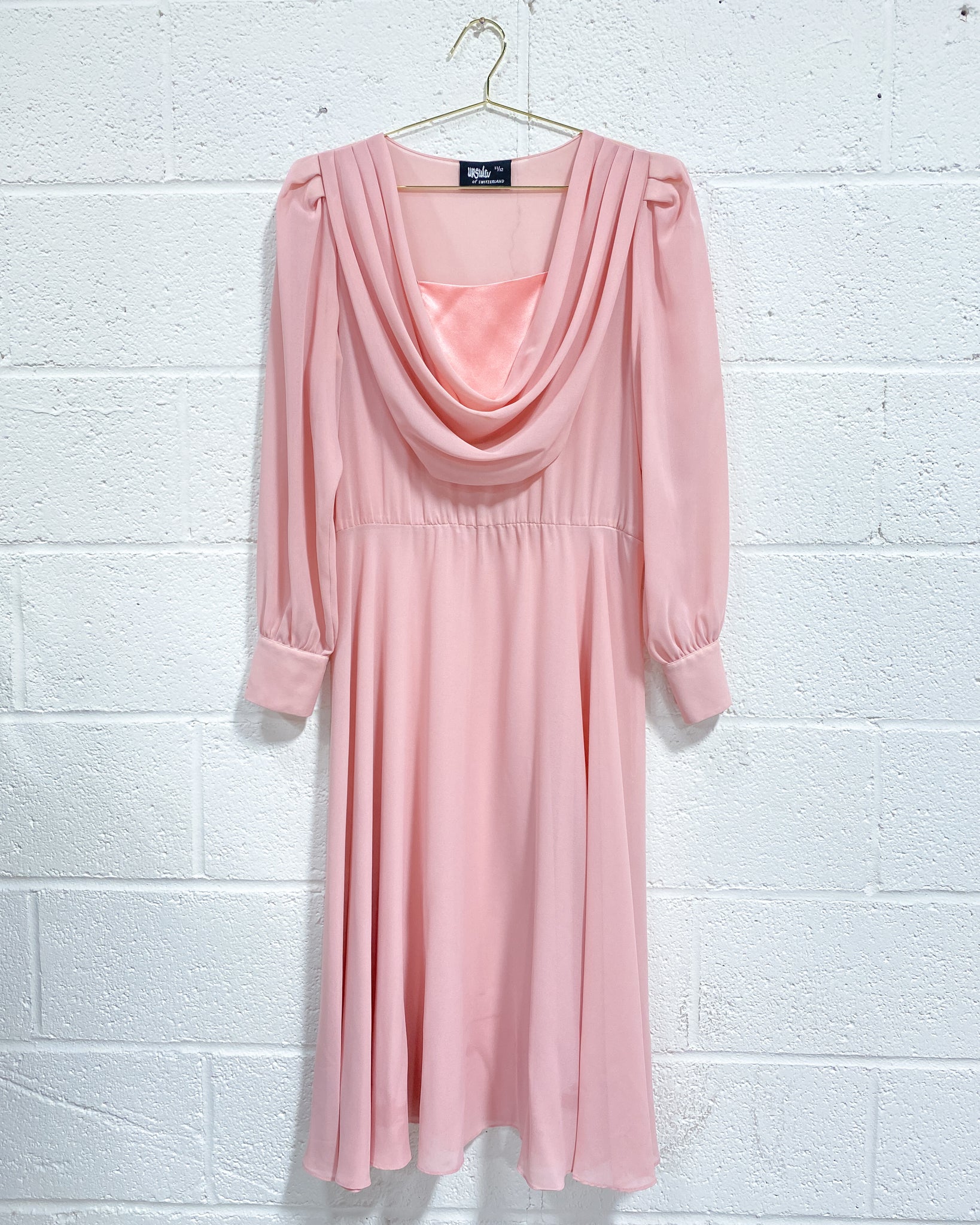 vintage pink chiffon dress Vintage Pink Floral Bridesmaid Dress Chiffon Size XS