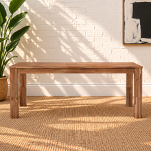 Load image into Gallery viewer, Callan rectangular solid acacia wood dining table in natural brown with square wood legs and visible natural grain variation.
