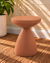 Load image into Gallery viewer, Callie Sculptural Side Table in Clay Ember with a matte finish and rounded sculptural pedestal base.
