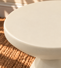 Load image into Gallery viewer, Callie Sculptural Side Table in Ivory Dune with a matte cream finish and rounded sculptural pedestal base.
