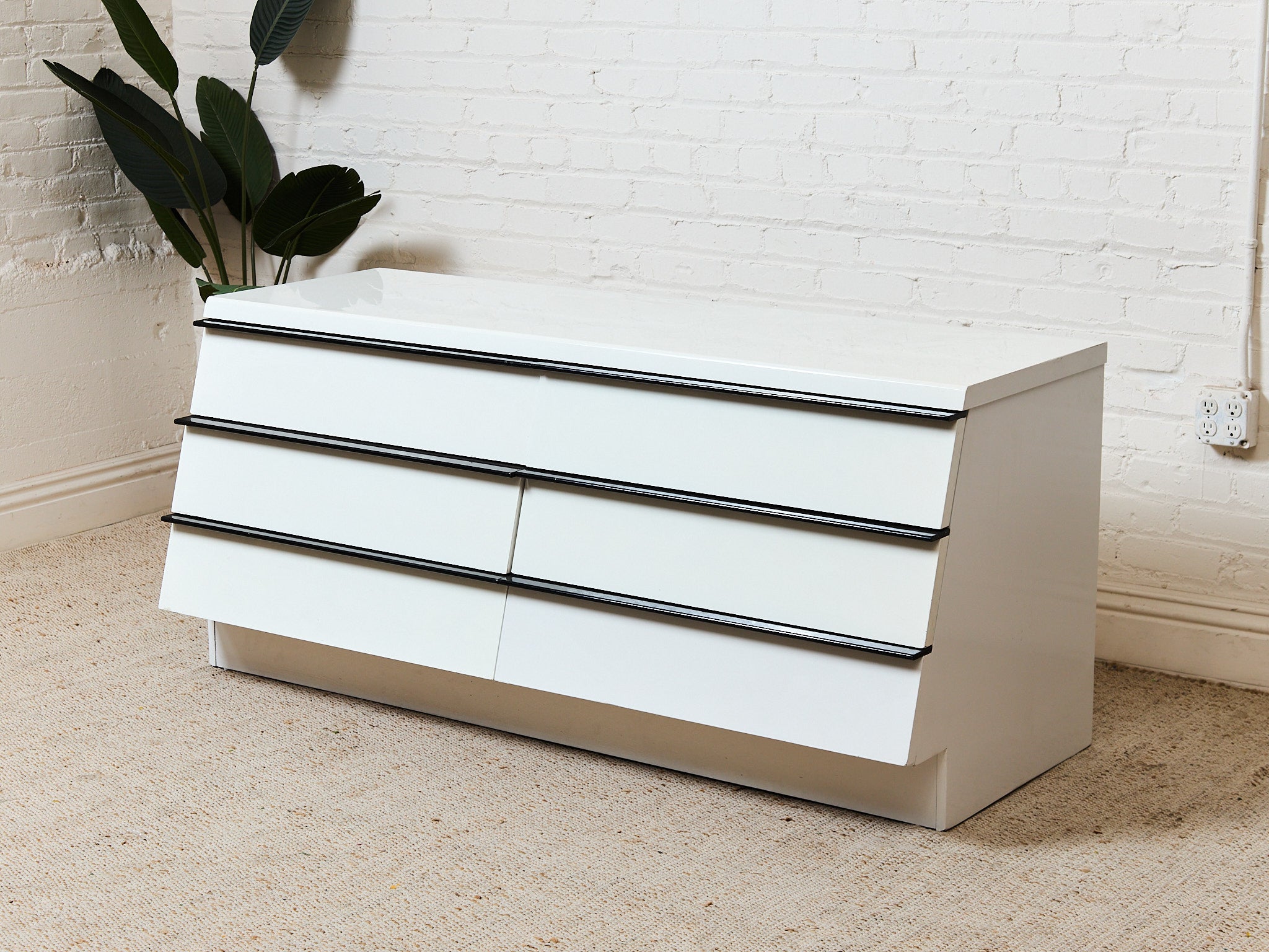 White Lacquer Dresser with Black Trim