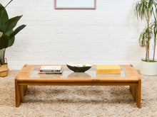 Load image into Gallery viewer, Oak and boho Smoked Glass 1970’s Coffee Table
