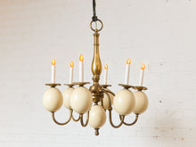 Load image into Gallery viewer, Queen Anne Vintage Brass and Faux Ostrich Egg Chandelier
