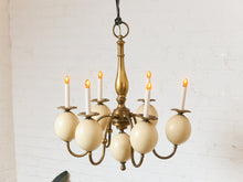 Load image into Gallery viewer, Queen Anne Vintage Brass and Faux Ostrich Egg Chandelier
