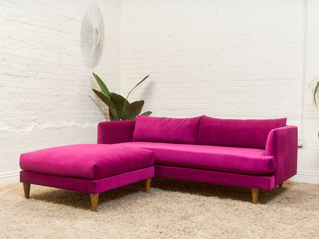 Adi Raspberry Fuschia Velvet Sofa with Ottoman