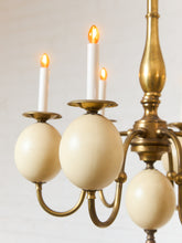 Load image into Gallery viewer, Queen Anne Vintage Brass and Faux Ostrich Egg Chandelier
