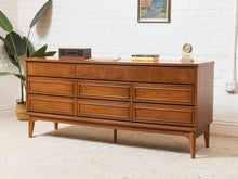 Load image into Gallery viewer, Framed Walnut 9 Drawer Mid Century Dresser
