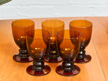 Load image into Gallery viewer, 5 Vintage Dark Amber Goblets

