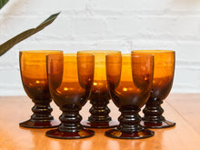Load image into Gallery viewer, 5 Vintage Dark Amber Goblets

