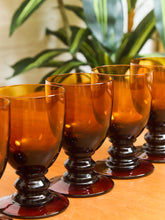 Load image into Gallery viewer, 5 Vintage Dark Amber Goblets
