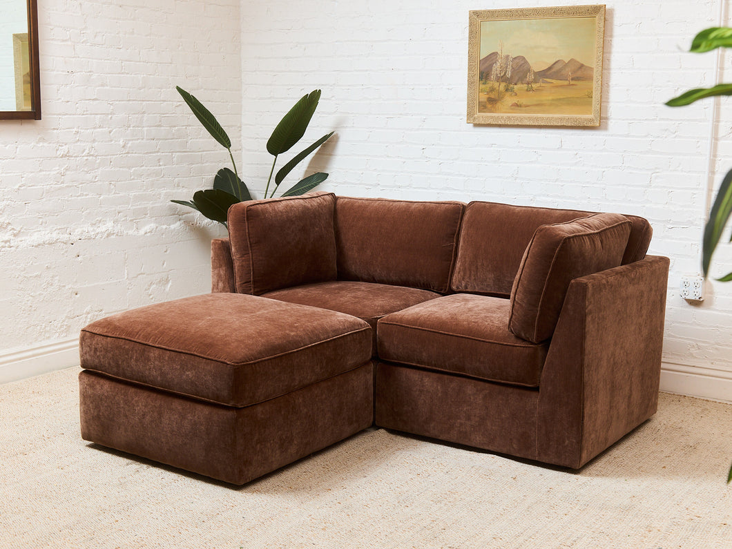 tobacco ottoman Diana Modular Loveseat and Ottoman in Amici Tobacco – Sunbeam Vintage