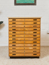 Load image into Gallery viewer, Vintage Distressed Industrial Wood Primitive School House Artist Flat Files Cabinet #1
