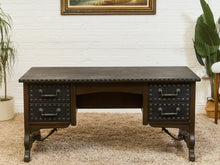 Load image into Gallery viewer, Spanish Revival Studded Leather and Wood Executive Desk

