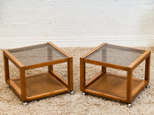 Load image into Gallery viewer, 1970’s Smoked Glass Side Table with Caning
