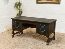 Load image into Gallery viewer, Spanish Revival Studded Leather and Wood Executive Desk
