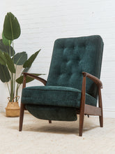 Load image into Gallery viewer, Mid Century Modern Upholstered Milo Baughman Model #74 Walnut Reclining Chair
