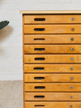 Load image into Gallery viewer, Vintage Distressed Industrial Wood Primitive School House Artist Flat Files Cabinet #1
