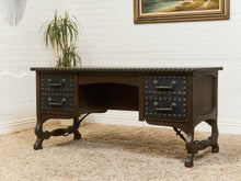 Load image into Gallery viewer, Spanish Revival Studded Leather and Wood Executive Desk
