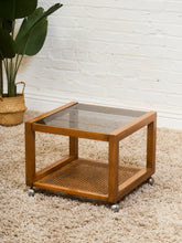Load image into Gallery viewer, 1970’s Smoked Glass Side Table with Caning
