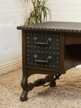 Load image into Gallery viewer, Spanish Revival Studded Leather and Wood Executive Desk
