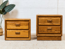 Load image into Gallery viewer, Vintage Oak BoHo Nightstands Pair

