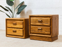 Load image into Gallery viewer, Vintage Oak BoHo Nightstands Pair
