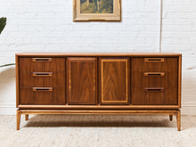 Load image into Gallery viewer, Restored Vintage Mid Century Modern Brown Double Door 6 Drawer Dresser
