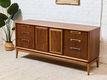 Load image into Gallery viewer, Restored Vintage Mid Century Modern Brown Double Door 6 Drawer Dresser
