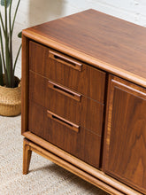 Load image into Gallery viewer, Restored Vintage Mid Century Modern Brown Double Door 6 Drawer Dresser
