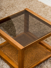 Load image into Gallery viewer, 1970’s Smoked Glass Side Table with Caning
