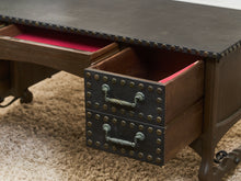 Load image into Gallery viewer, Spanish Revival Studded Leather and Wood Executive Desk
