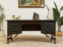 Load image into Gallery viewer, Spanish Revival Studded Leather and Wood Executive Desk

