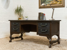 Load image into Gallery viewer, Spanish Revival Studded Leather and Wood Executive Desk
