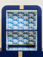 Load image into Gallery viewer, 1970’s Italian 2 Piece Post Modern Blue and Gold Hutch with Plinth Base
