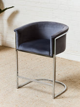 Load image into Gallery viewer, Set of 4 Curved Gray Velvet Counter Stools
