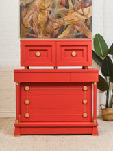 Load image into Gallery viewer, Vintage Mid Century Highboy Robot  Dresser in Poppy Red Orange
