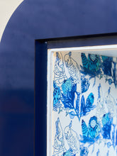 Load image into Gallery viewer, 1970’s Italian 2 Piece Post Modern Blue and Gold Hutch with Plinth Base
