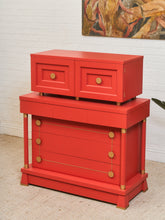 Load image into Gallery viewer, Vintage Mid Century Highboy Robot  Dresser in Poppy Red Orange
