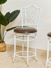Load image into Gallery viewer, Pair of Chippendale Vintage Bamboo Counter Stools
