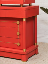 Load image into Gallery viewer, Vintage Mid Century Highboy Robot  Dresser in Poppy Red Orange
