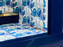 Load image into Gallery viewer, 1970’s Italian 2 Piece Post Modern Blue and Gold Hutch with Plinth Base
