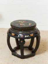 Load image into Gallery viewer, Vintage Black Lacquered Chinese Drum Table or Stool with Floral and Bird Motif
