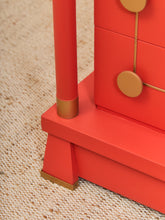 Load image into Gallery viewer, Vintage Mid Century Highboy Robot  Dresser in Poppy Red Orange
